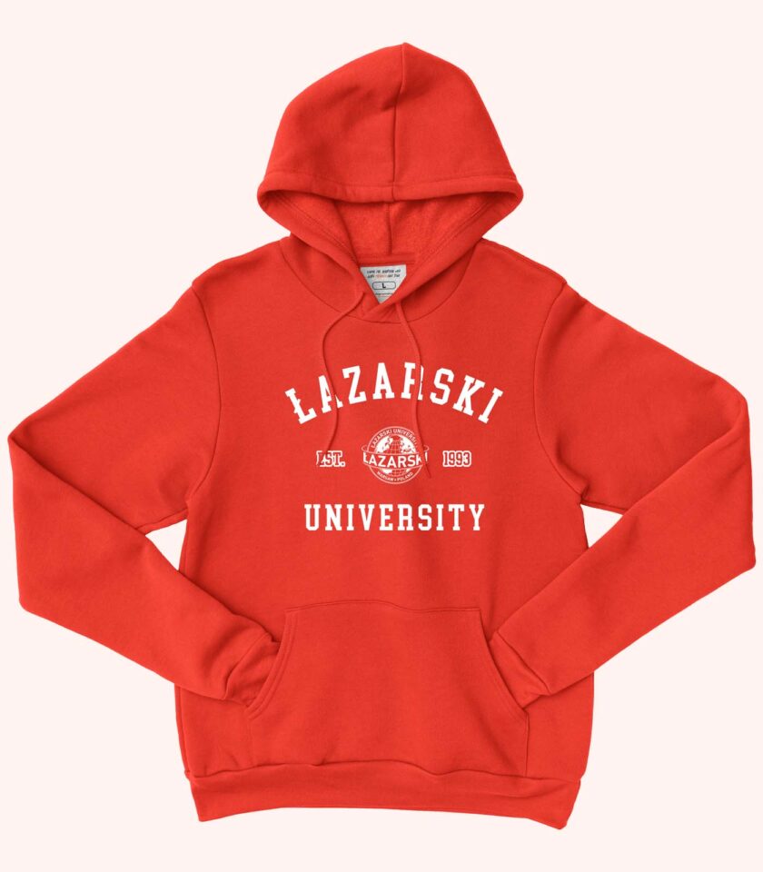 lazarski university hoodie logo red