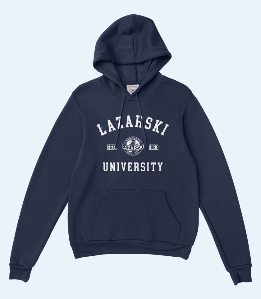 lazarski university hoodie logo navy blue