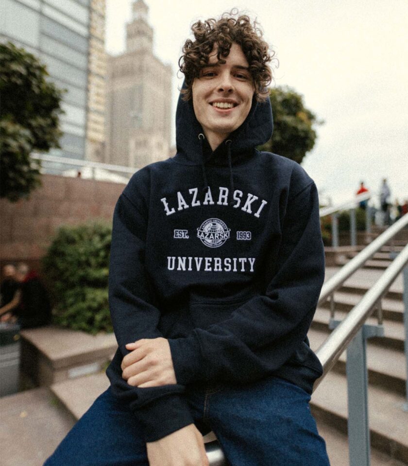 lazarski university hoodie logo navy blue 2