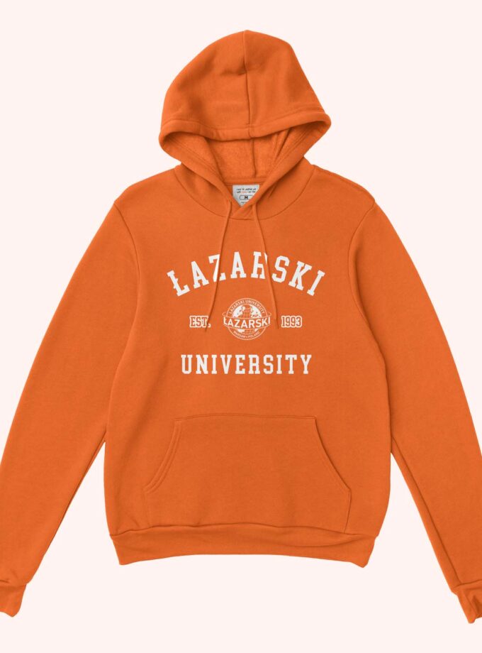 lazarski university hoodie logo orange