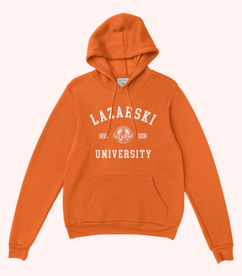 lazarski university hoodie logo orange