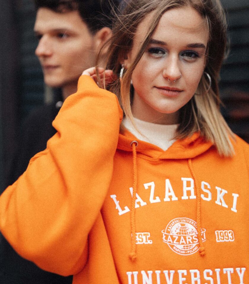 lazarski university hoodie logo orange 2