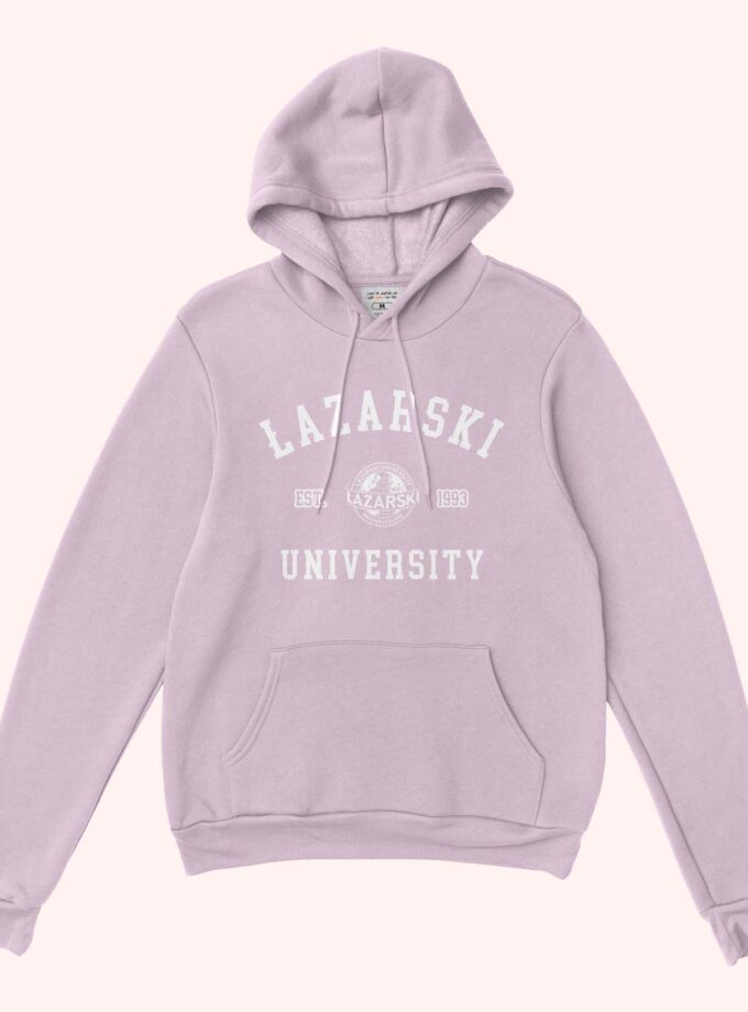 lazarski university hoodie logo pink