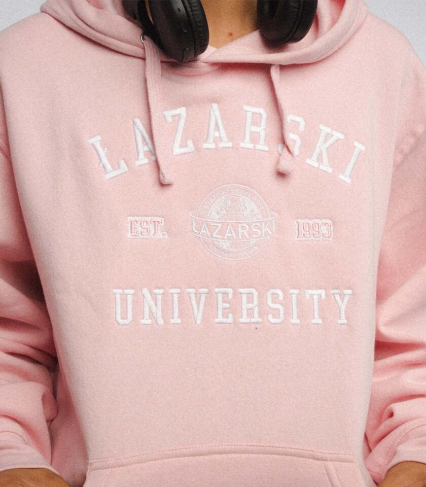 lazarski university hoodie logo pink 2