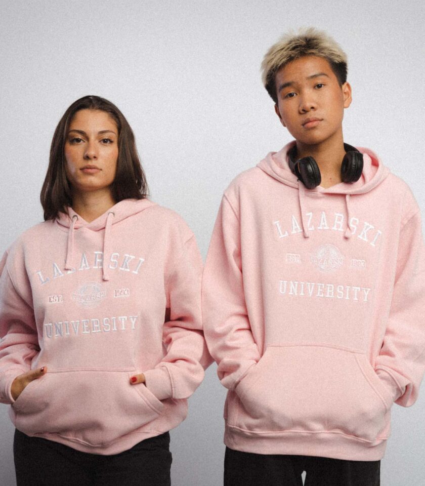 lazarski university hoodie logo pink 3